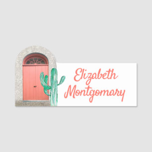 Cute Southwestern Desert Cactus Coral Doors Name Tag