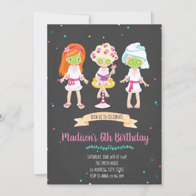 Cute spa birthday party invitation (Front)