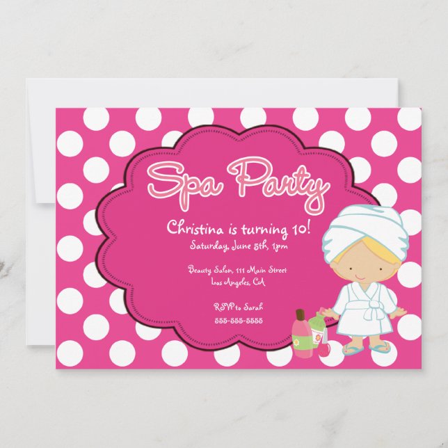 Cute Spa Day Birthday Party Invitation (Front)