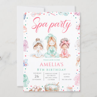 Cute Spa Party Girls Birthday Invitation