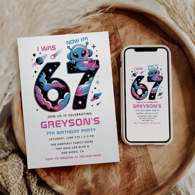 Cute Space 7th Birthday | Six & Seven Year Old  Invitation (Cute Space 7th Birthday | Six & Seven Year Old Invitation
)