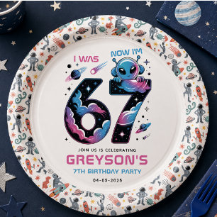 Cute Space 7th Birthday   Six & Seven Year Old Paper Plate