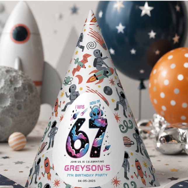 Cute Space 7th Birthday | Six & Seven Year Old Party Hat (Cute Space 7th Birthday | Six & Seven Year Old Party Hat)