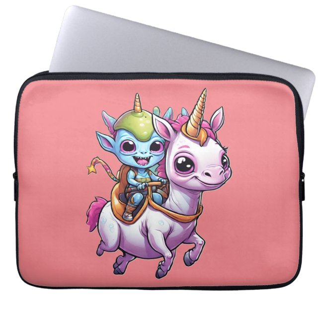 Cute Space Alien riding unicorn funny UFO  Laptop Sleeve (Front)
