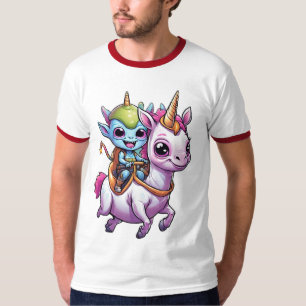 Cute Space Alien riding unicorn funny UFO T-Shirt
