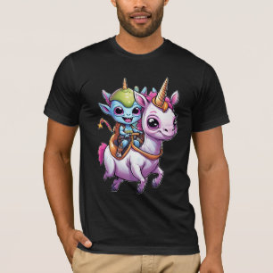 Cute Space Alien riding unicorn funny UFO T-Shirt