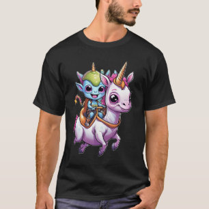Cute Space Alien riding unicorn funny UFO T-Shirt