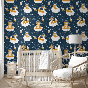 Cute Space Animals Baby's Nursery Wallpaper