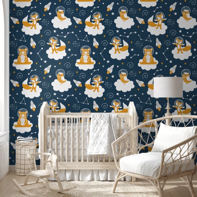 Cute Space Animals Baby's Nursery Wallpaper (Kids)