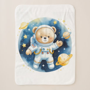 Cute Space Astronaut Bear Fleece Blanket