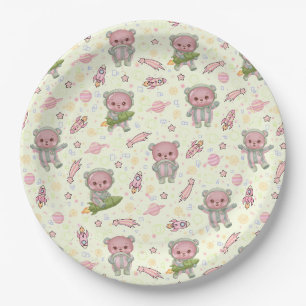 Cute Space Astronaut Bear Seamless Pattern Paper Plate