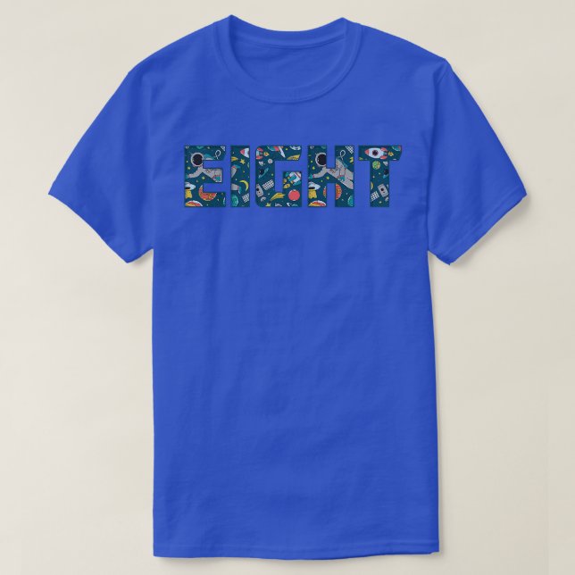 Cute Space Astronaut Pattern Eight, 8th Birthday P T-Shirt (Design Front)
