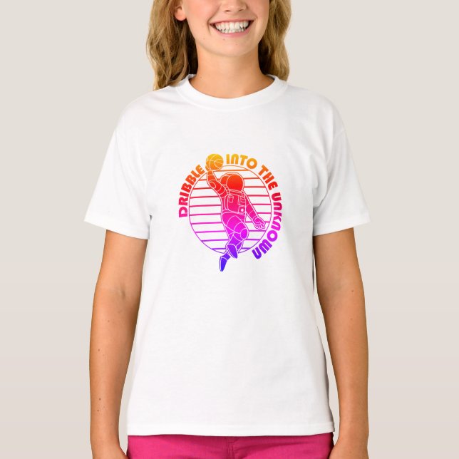 Cute Space Astronaut Playing Basketball Colourful T-Shirt (Front)