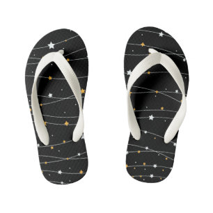 Cute Space Background With Shining Stars Pattern F Kid's Flip Flops
