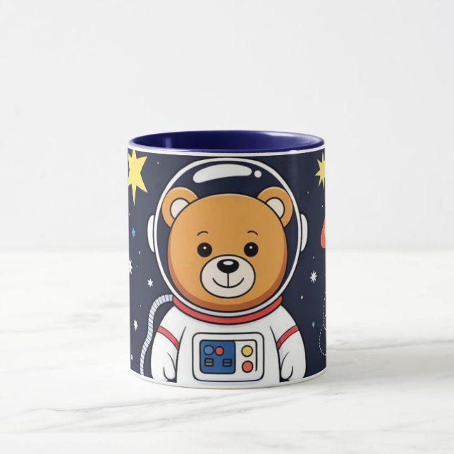 Cute Space Bear Astronaut Illustration Mug (Center)