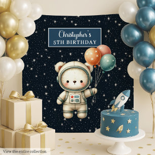 Cute Space Bear Backdrop for Boy Birthday Party Tapestry