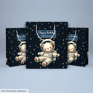 Cute Space Bear Gift Bag for Boy Birthday Party