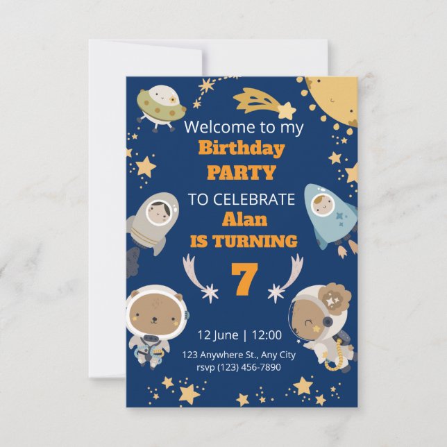 Cute Space Birthday Invitation (Front)