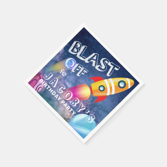 Cute Space Birthday Personalised Napkin (Corner)