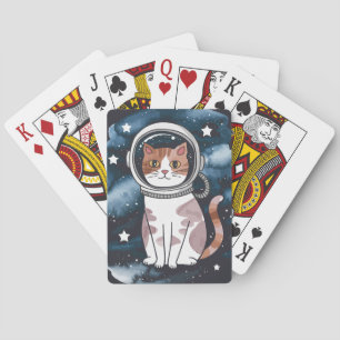 Cute Space Cat Astronaut Playing Cards