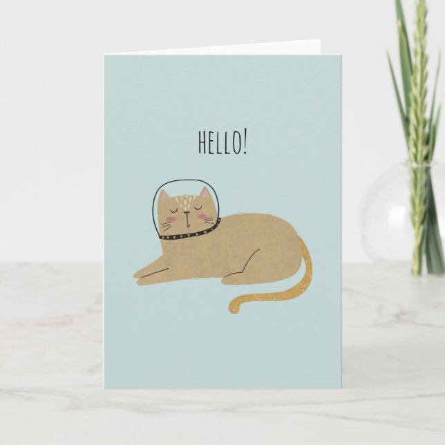 Cute Space Cat Custom Message Note Card (Front)