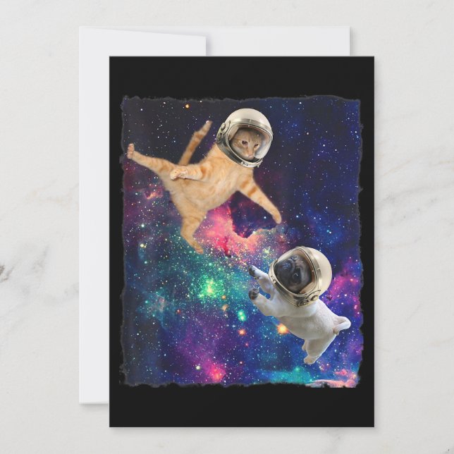 Cute Space Cat vs Space Dog Galaxy Epic Fight In O Save The Date (Front)