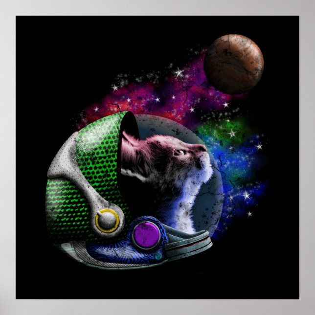 Cute Space Cat with Helmet Galaxy Nebula Poster (Front)