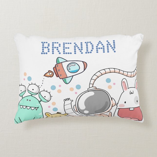 Cute Space Characters Personalised Kids Decorative Cushion (Front)