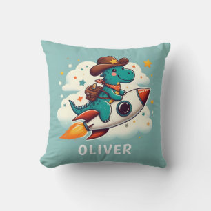 Cute Space Cowboy Dinosaur Riding Rocket  Cushion