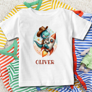 Cute Space Cowboy Trex on a Space Rocket Baby T-Shirt
