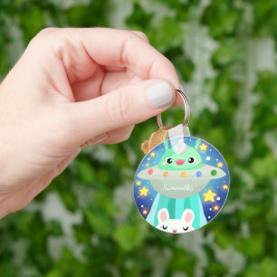 Cute Space Creature And Bunny Rabbit Key Ring
