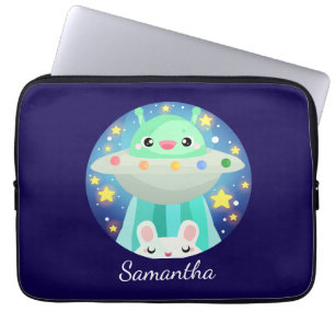 Cute Space Creature And Bunny Rabbit Laptop Sleeve