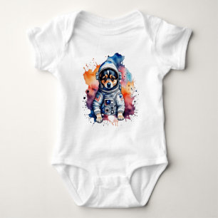 Cute space dog astronaut puppy  baby bodysuit