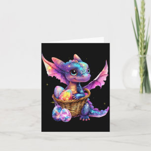 Cute Space Dragon Collecting Easter Eggs Bas Card