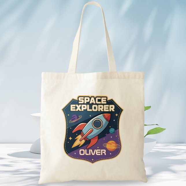 Cute Space Explorer Badge Tote Bag (Creator Uploaded)