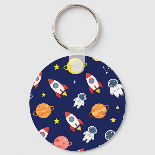 Cute Space Explorer Kids Pattern Key Ring (Front)
