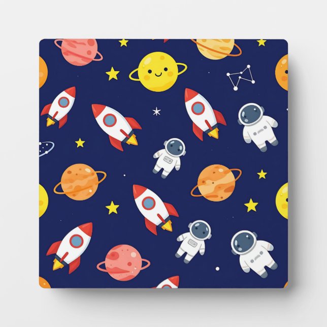 Cute Space Explorer Kids Pattern Plaque (Front)