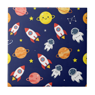 Cute Space Explorer Kids Pattern Tile