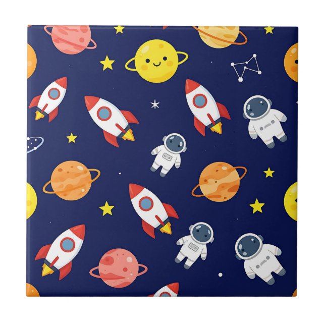 Cute Space Explorer Kids Pattern Tile (Front)