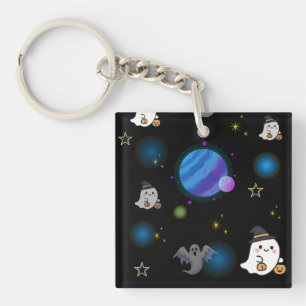 Cute Space Ghost Floating in Galaxy Acrylic Keycha Key Ring