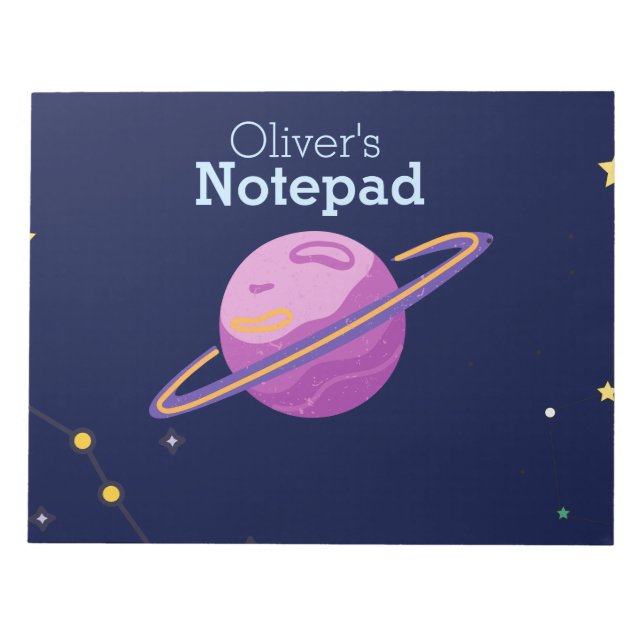 Cute Space Outer Solar System Personalised Name Notepad (Front)