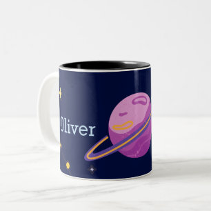 Cute Space Outer Solar System Personalised Name Two-Tone Coffee Mug