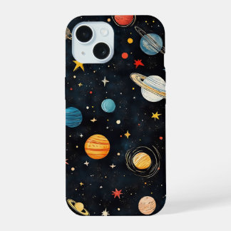 Cute Space Planets Pattern iPhone 15 Case