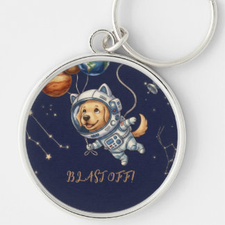 Cute Space Puppy Astronaut Birthday Keychain