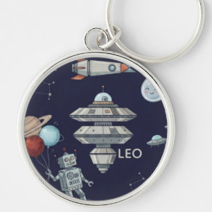 Cute Space Robot Birthday Party Key Ring