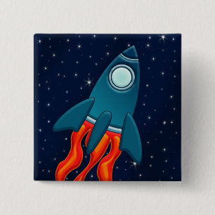 Cute Space Rocket and Outer Space Design 15 Cm Square Badge