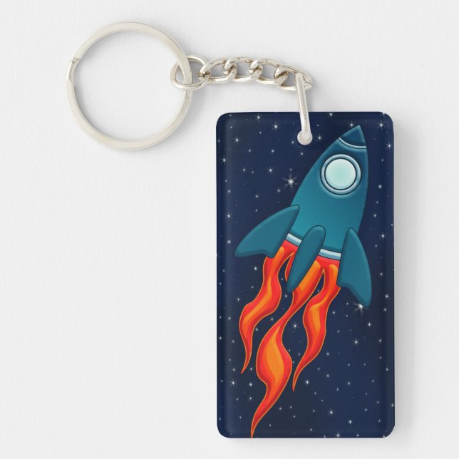 Cute Space Rocket and Outer Space Design Key Ring (Front)