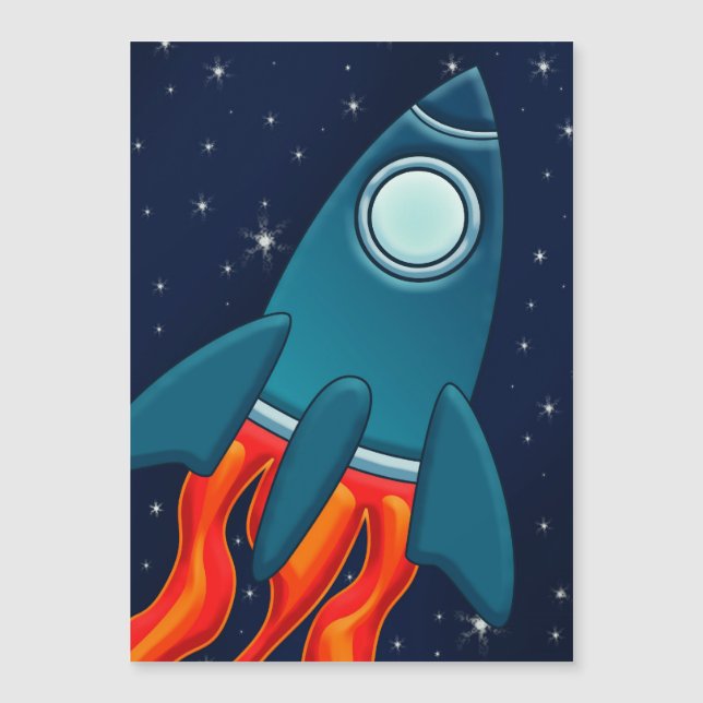 Cute Space Rocket and Outer Space Design Magnetic Invitation (Front)