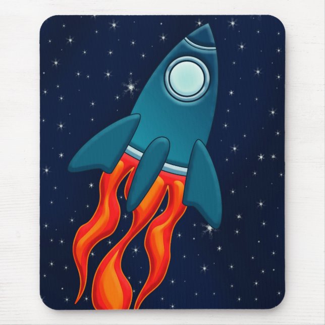 Cute Space Rocket and Outer Space Design Mouse Mat (Front)