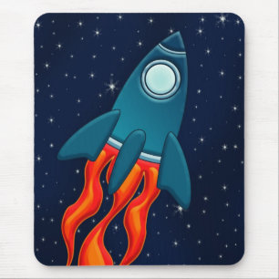 Cute Space Rocket and Outer Space Design Mouse Mat